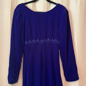 Talbots VTG Velvet Maxi Dress Sz 8 Purple Blue Renaissance Romantic Whimsigoth